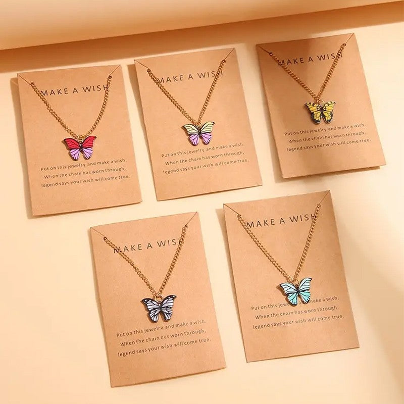 Conjunto de 5 Colares Femininos Borboleta Colorida Estilo Boho Moderno Coreano Pingente Fofo Joia de Presente Atacado Lançamento 2024