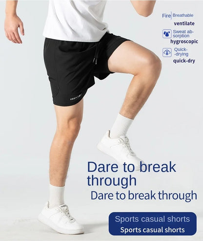 Men's two-piece sports shorts quick drying running fitness gym sports basketball shorts with lining