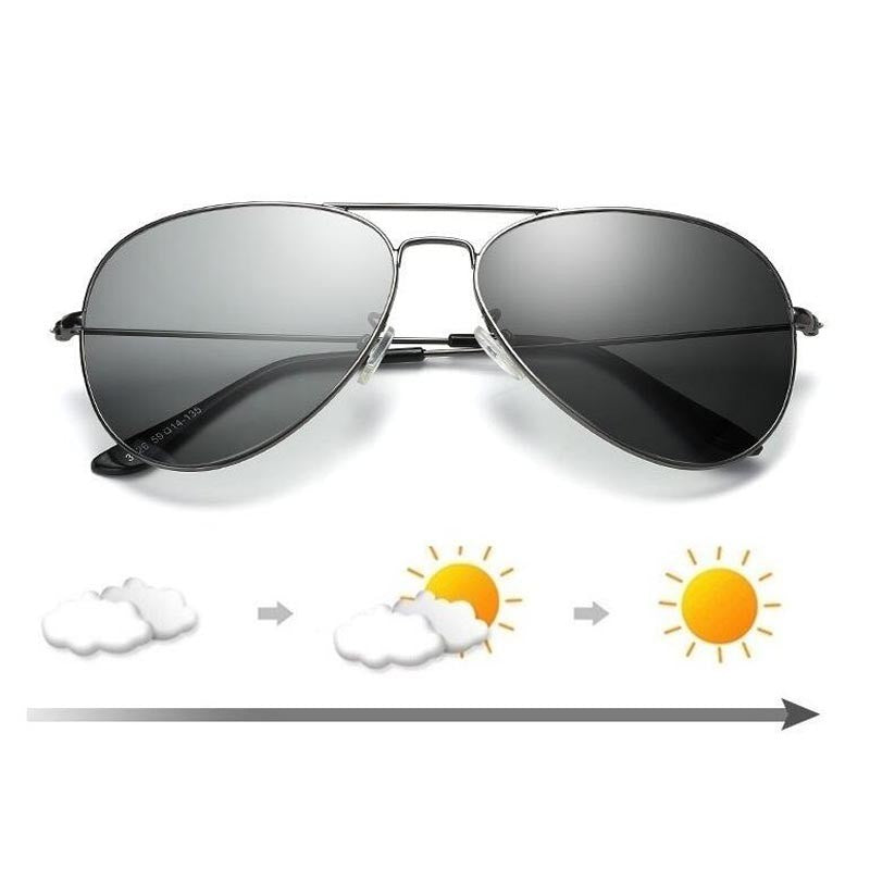 Óculos de Sol Polarizados Masculinos, Fotocromáticos, Modelo Aviador, Armação da Moda para Homens 3026