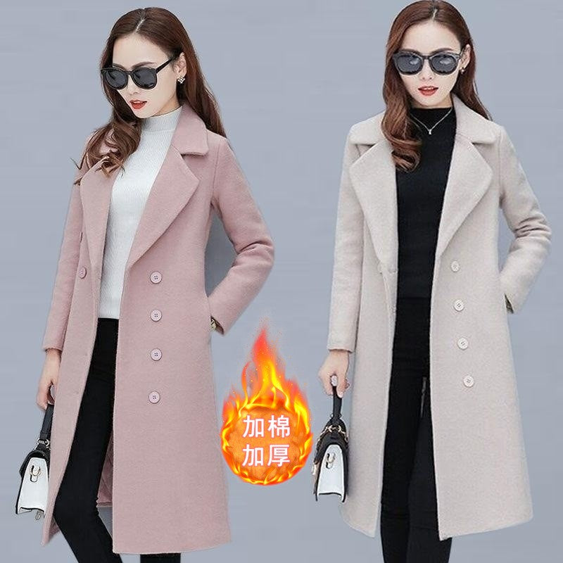 Medium-Length Women's Woolen Jacket Spring Autumn Winter Warm Simple Long Sleeve Overcoat Long Style For All Seasons