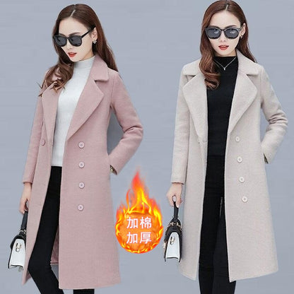 Medium-Length Women's Woolen Jacket Spring Autumn Winter Warm Simple Long Sleeve Overcoat Long Style For All Seasons
