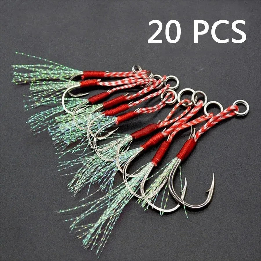 10-40 Peças Iscas de Pesca de Slow Jigging Anzóis de Assistência para Jigging Barbed Anzóis Simples com Pena de Rosca Pesca Isca de Pesca de Aço de Alto Carbono