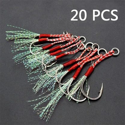 10-40 Peças Iscas de Pesca de Slow Jigging Anzóis de Assistência para Jigging Barbed Anzóis Simples com Pena de Rosca Pesca Isca de Pesca de Aço de Alto Carbono