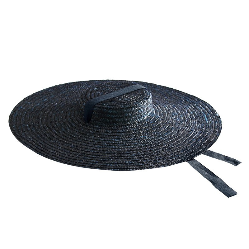 Large Wide Brim Flat Top Sun Straw Hat Fashionable Summer With Long Ribbon Hats For Women Holiday Vintage Beach Visor Cap Retro