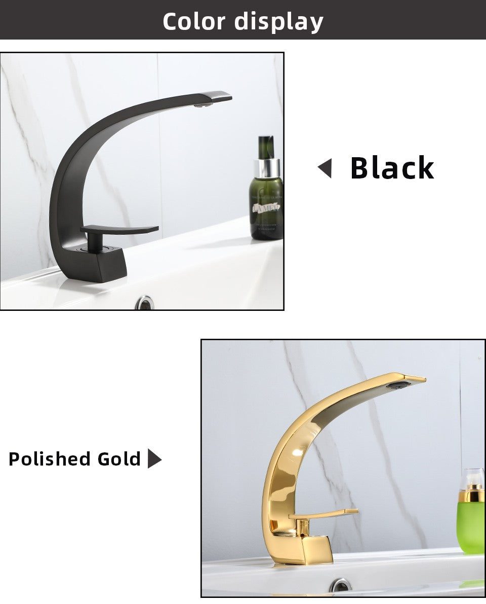 Basin Faucet Modern Bathroom Mixer Tap Black/Gold Wash basin Faucet Single Handle Hot and Cold Waterfall Faucet
