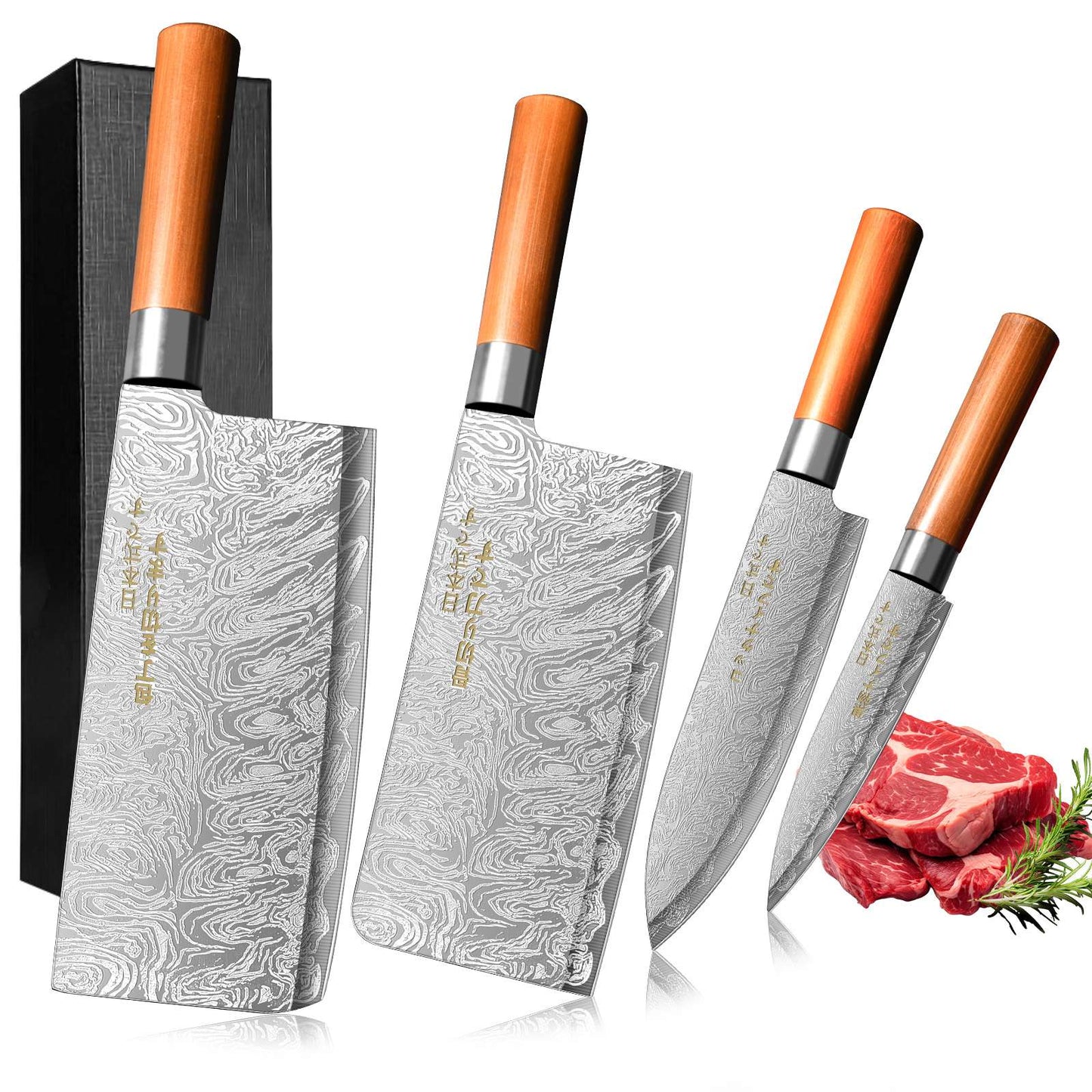 4-Piece Ultra-Sharp Japanese Chef Knife Set-Professional Kitchen Knives for Meat,Bones, and Fruit.Perfect for Commercial kitchen