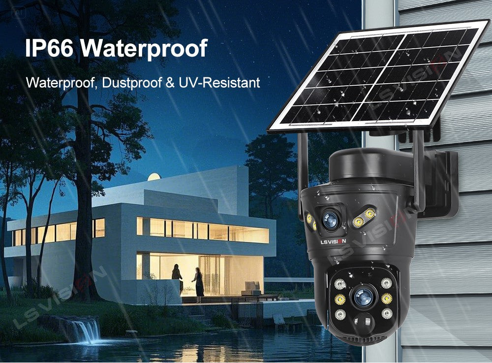 LS VISION 4G /WIFI Outdoor Solar Camera 8MP Dual Lens PIR Sim Card built in Night Vision Waterproof Security Camara Battery CCTV