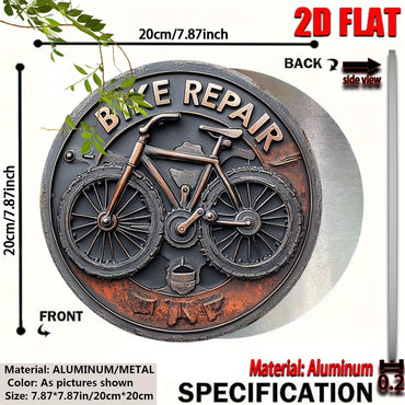2D Flat Bike Repair Metal Wall Art - Vintage Aluminum Sign with Bicycle Design, Ideal for Home, Office, or Outdoor Decor
