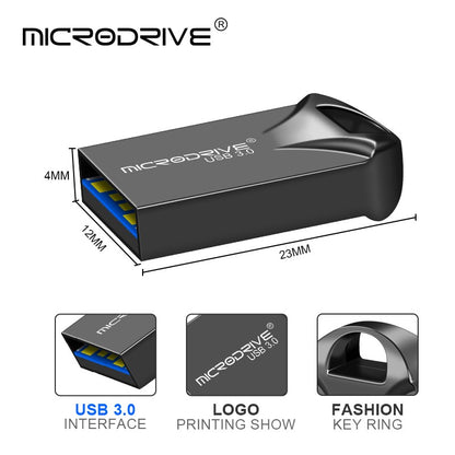Pen Drive mini USB 3.0 128GB 64GB 32GB 16GB, memória flash de alta velocidade USB3.0, pequeno disco U com chaveiro
