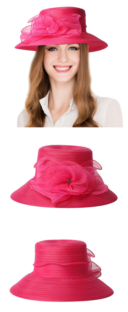 FS Chapéus Brancos de Igreja para Mulheres Elegantes com Aba Larga Fascinators de Casamento Boné com Flor Chapéu de Balde Guarda-sol de Praia de Inverno Sombrero