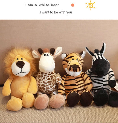 Brinquedos de Pelúcia de Animais da Selva Kawaii de 25CM, Cão, Zebra, Elefante, Leão, Raposa, Girafa, Brinquedos Infantis, Boneca, Presente de Aniversário