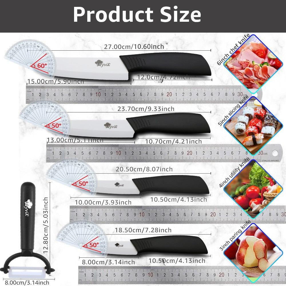 Conjunto de Facas de Cerâmica para Cozinha Profissional Faca de Cerâmica 3 4 5 6 Polegadas Faca de Descascar Frutas à Prova de Ferrugem para Fatiar Cortar Legumes