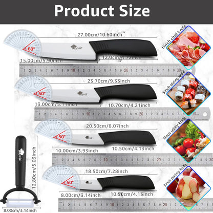 Conjunto de Facas de Cerâmica para Cozinha Profissional Faca de Cerâmica 3 4 5 6 Polegadas Faca de Descascar Frutas à Prova de Ferrugem para Fatiar Cortar Legumes