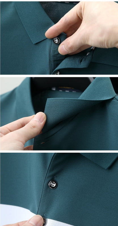 High end brand embossed men short sleeve polo shirt fashion stripe color blocked summer ice silk breathable luxury Paul T-shirt