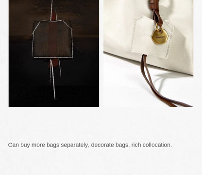 Songmont Genuine Leather Mini Bucket Bag Adjustable Drawstring Multi Straps White Black Blue Casual Chic Crossbody Bag Oversized