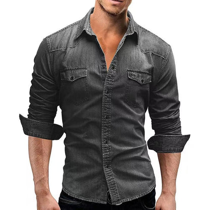 Elastic Cotton Denim Shirt Men Long Sleeve Quality Cowboy Shirts for Men Casual Slim Fit Mens Designer Clothing