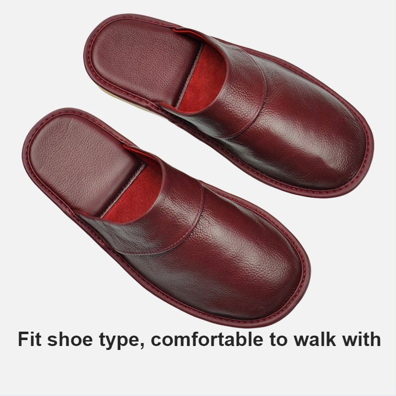 Genuine Cow Leather Slippers Homes in indoor slipper Spring Autumn summer men women elderly non-slip casual single Slides shoes