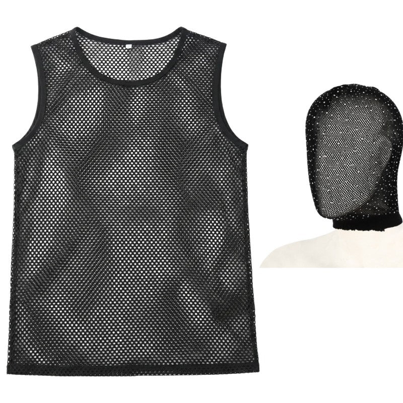 Sexy Transparent Mesh Ultra Thin Perspective Clothing Fishing Net Hollow Vest Headscarf Hood Cosplay Party