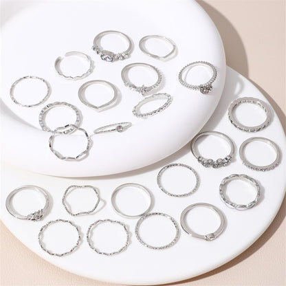 Conjunto de 23 Anéis de Nudilho da Moda para Mulheres com Cristal Estrela Lua Olho Onda Cor Ouro Prata Anéis Femininos Jóias da Moda para Festa Presente