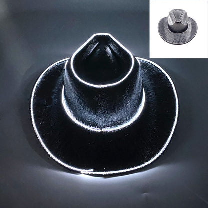 Chapéu de Cowboy LED Sem Fio, Chapéu de Cowboy Luminoso, Chapéu de Cowgirl Rosa para Discoteca, Noivas, Acessórios para Shows, Boates e Festas a Fantasia