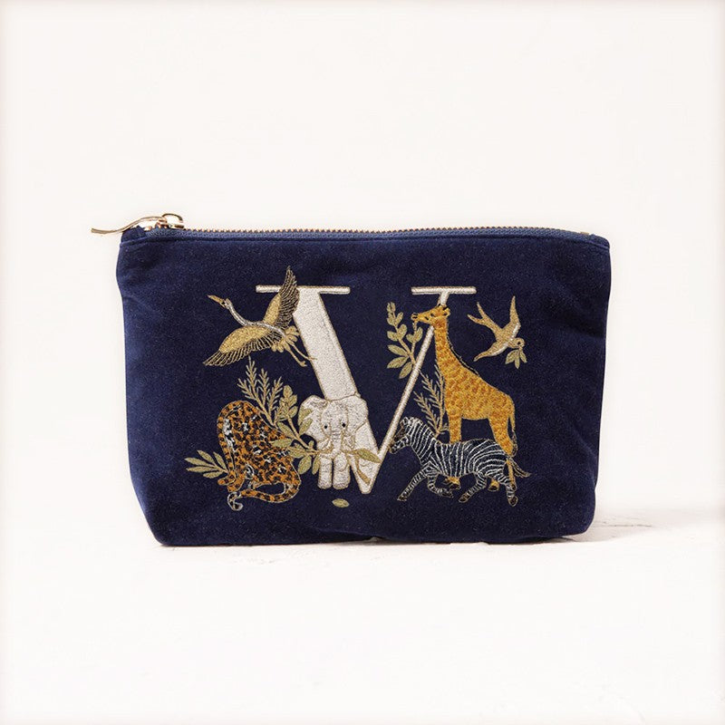 Velvet Clutch Makeup Bag Featuring Cute Animal Alphabet Print