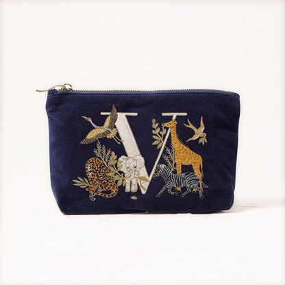Velvet Clutch Makeup Bag Featuring Cute Animal Alphabet Print