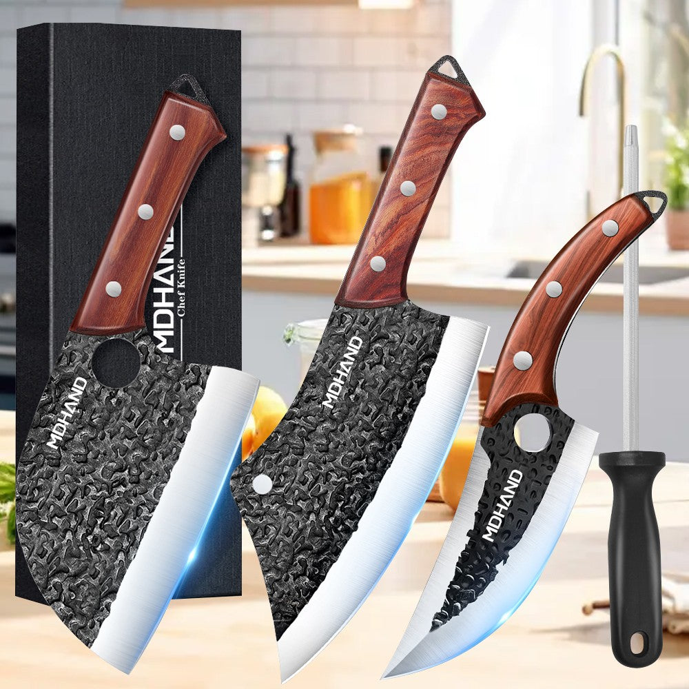 MDHAND Conjunto de 3 Facas para Desossar Extra Afiadas para Carne e Peixe Forjadas à Mão, Precisão de Aparar, Aço Inoxidável, Faca Doméstica para Fatiar