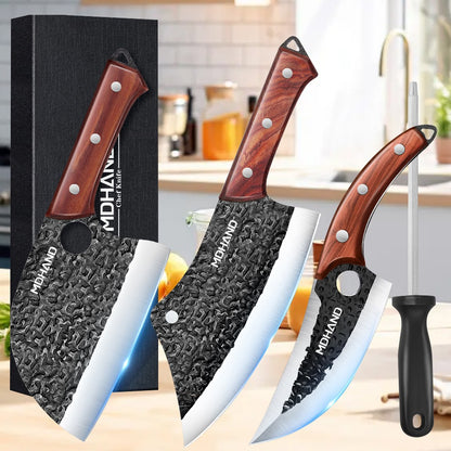 MDHAND Conjunto de 3 Facas para Desossar Extra Afiadas para Carne e Peixe Forjadas à Mão, Precisão de Aparar, Aço Inoxidável, Faca Doméstica para Fatiar