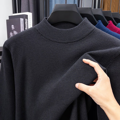 Half Turtleneck Knitwear Sweater New Autumn/Winter Mock Neck Sweatshirts Solid Color Pullovers Man Brand Casual Mens Clothing