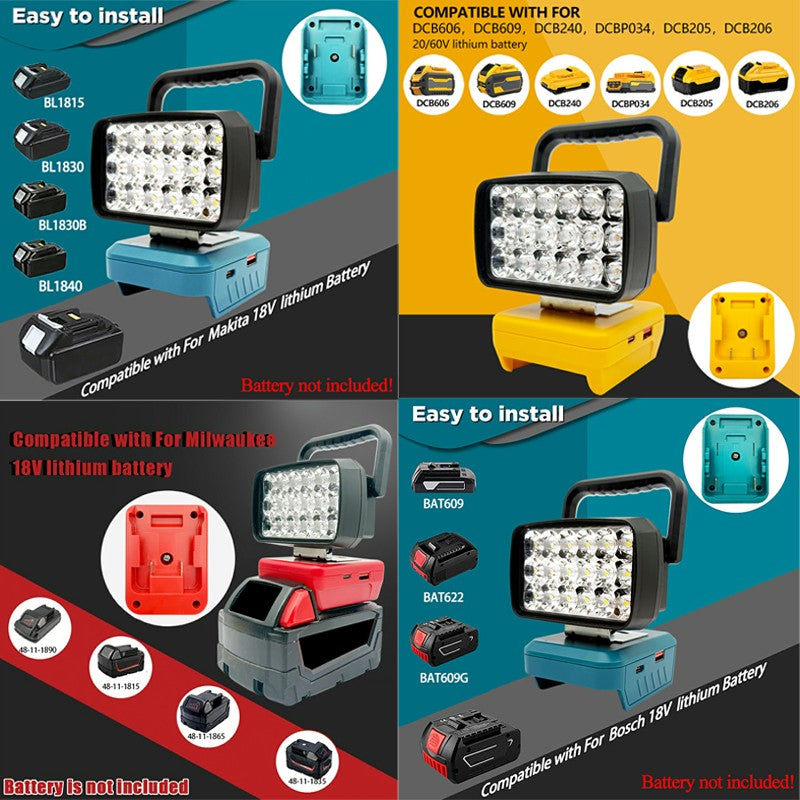 Para Makita Para Milwaukee Para Dewalt Para M18 Para Bosch Bateria de Lítio Estojo Banco de Potência USB Lanternas Holofote Luzes de Trabalho Lâmpada