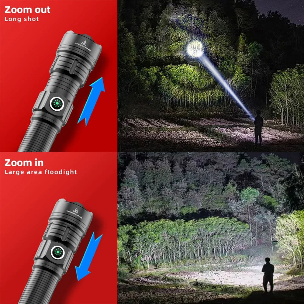2000LM USB-C Rechargeable LED Flashlight Zoomable Beam Waterproof Outdoor Light with Mount Strobe Mode for Camping Cycling Emergency