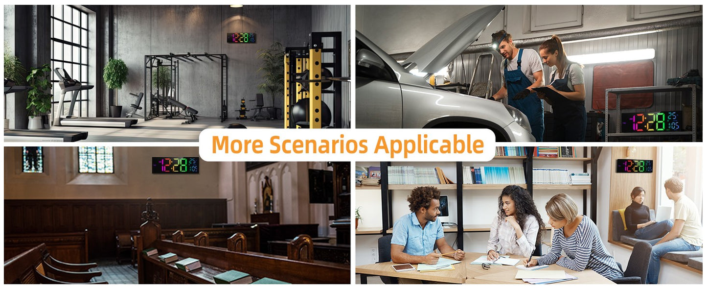 16" Large Digital Wall Clock, Big LED Display with Remote, 8 RGB Color, Alarm, DST, Temperature for Living Room, Kitchen