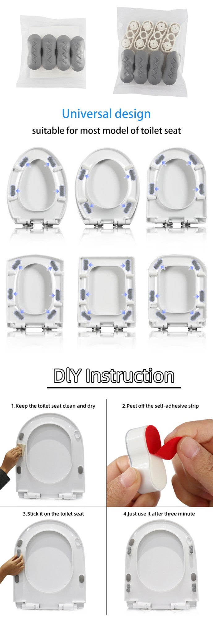 4 peças almofada universal para tampa de vaso sanitário, junta antiderrapante, almofadas para assento de vaso sanitário, amortecedores, absorvedor de choque, kits de assento de vaso sanitário para banheiro