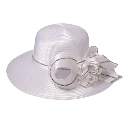 Chapéu Fedora Feminino Elegante Preto Vestido Formal Senhora Igreja Coquetel Chá Festa Chapéus Derby para Mulheres Laço Flor Aba Larga Chapéus Cloche