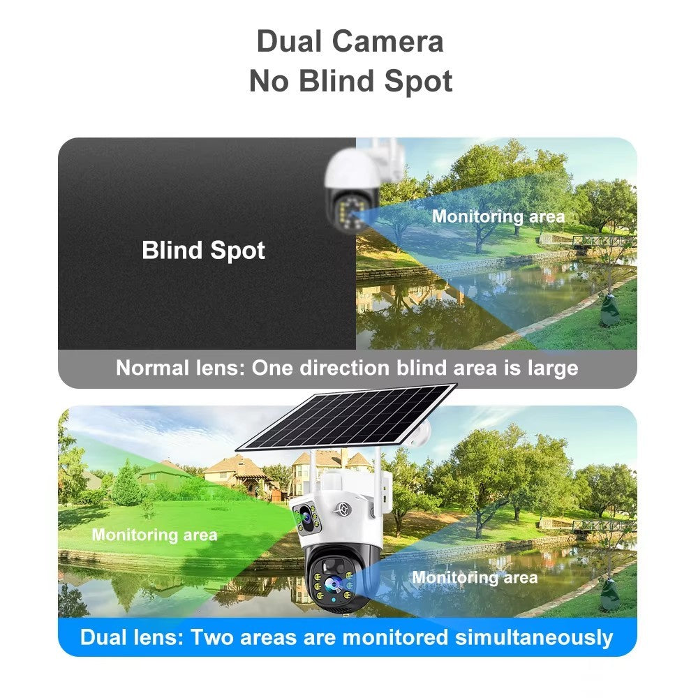10X Zoom 4G SIM Solar Camera Dual Lens Outdoor Waterproof WiFi Solar IP Security Protect PIR Human Detection CCTV Cameras V380