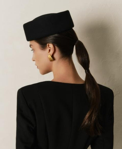 Autumn Winter Women Wool Fedoras Hats Elegant French Hard Top Concave Top Felt Berets Hat  Wedding Fascinator Party Pillbox Cap