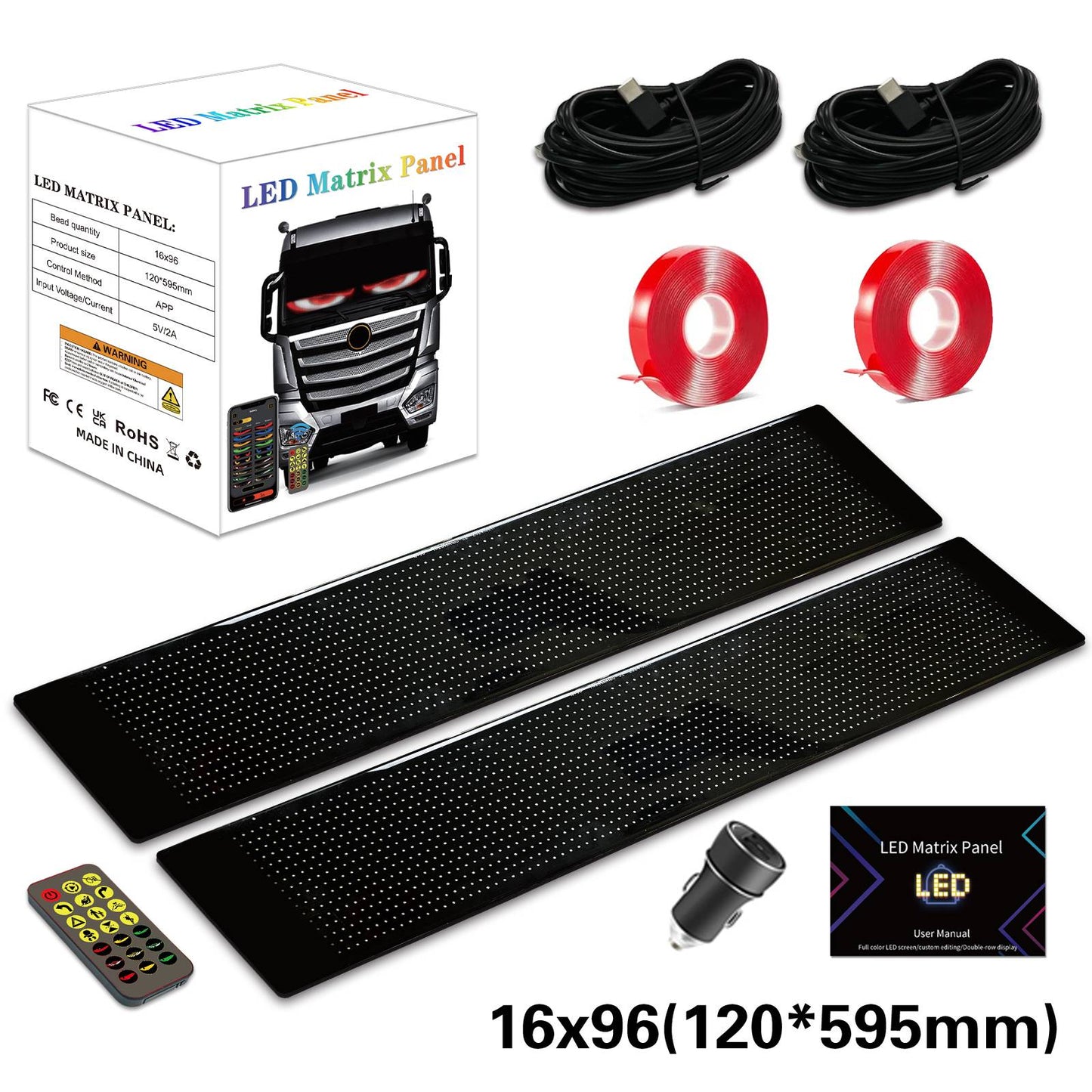 Painel de Pixels LED Flexível para Caminhão, Olhos de LED Brilhantes com Rolagem, Sinal de Carro LED USB com Controle Bluetooth por Aplicativo DIY