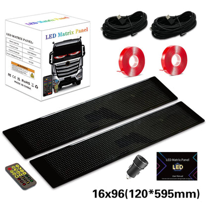 Painel de Pixels LED Flexível para Caminhão, Olhos de LED Brilhantes com Rolagem, Sinal de Carro LED USB com Controle Bluetooth por Aplicativo DIY