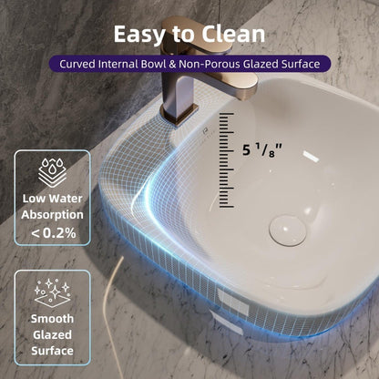 17L x 17D Drop-In Bathroom Sink with Included Pop-Up Drain, Semi-recessed Bathroom Sink for Vanity, Modern Square