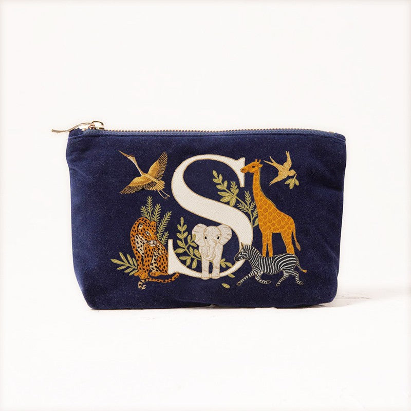 Velvet Clutch Makeup Bag Featuring Cute Animal Alphabet Print