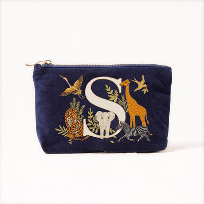 Velvet Clutch Makeup Bag Featuring Cute Animal Alphabet Print