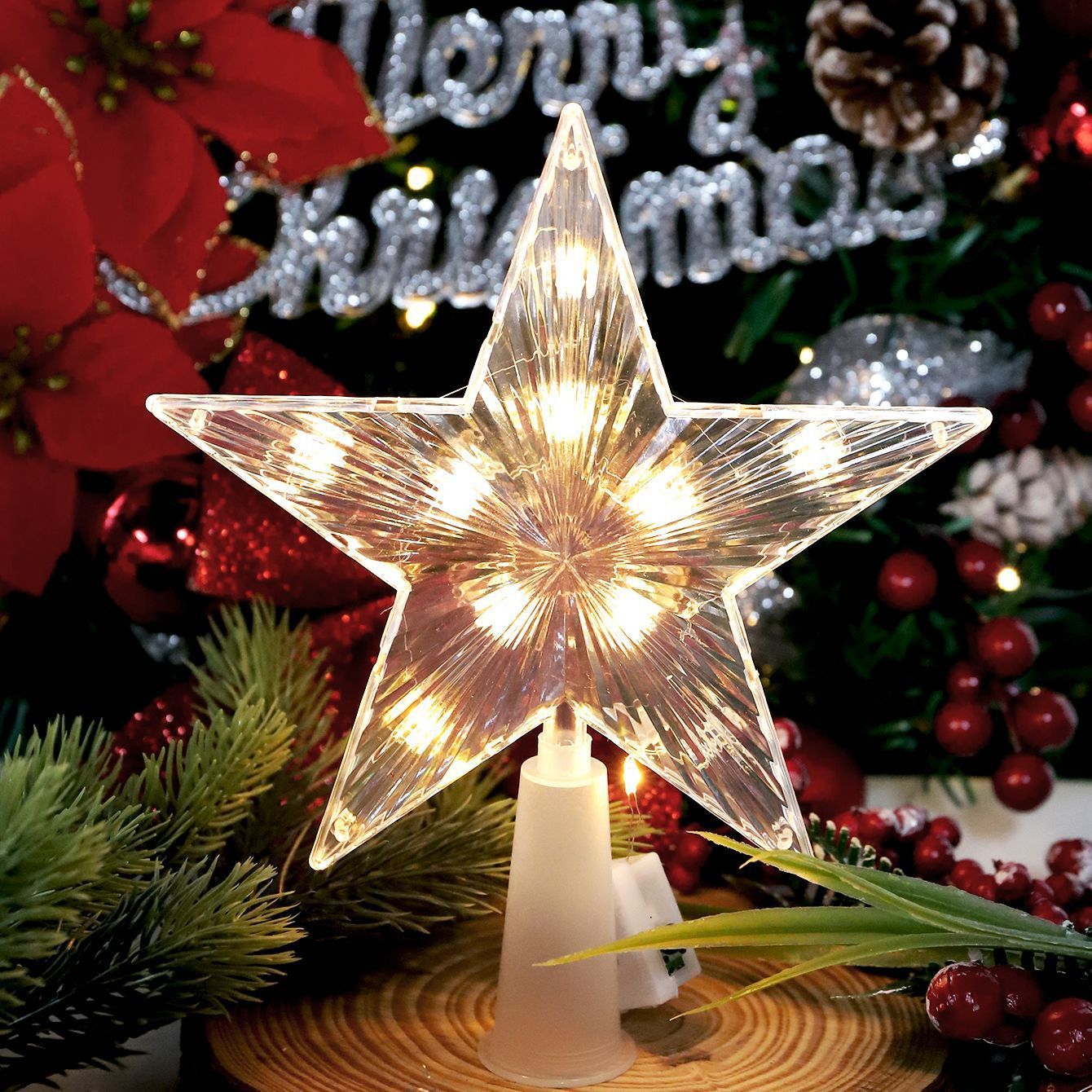 15/19/23cm Christmas Tree Top Star Light LED Glowing Star Lamp Xmas Tree Decoration Home Party Supplies Navidad New Year Gift