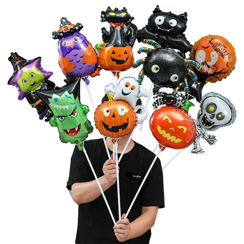 10/30/50pcs Mini Halloween Element Bat Ghost Pumpkin Spider Skull Foil Balloons Random Style Halloween Party Decoration Balloon