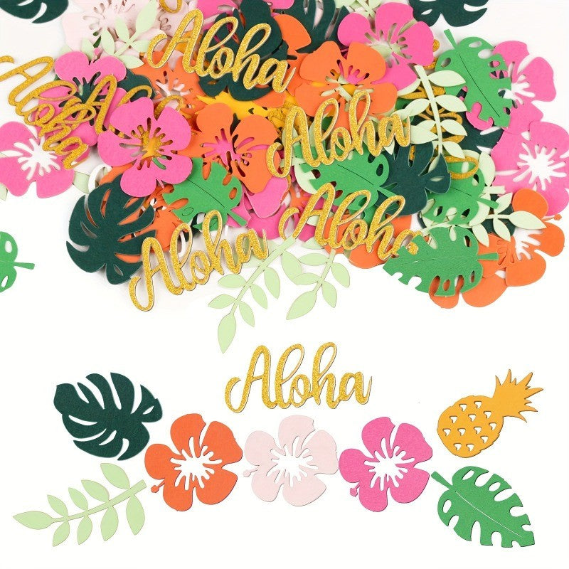 200/100Pcs Hawaiian Table Confetti Luau Summer Birthday Party Supplies Tropical Flower Palm Leaf Confetti Beach Party Decor Gift