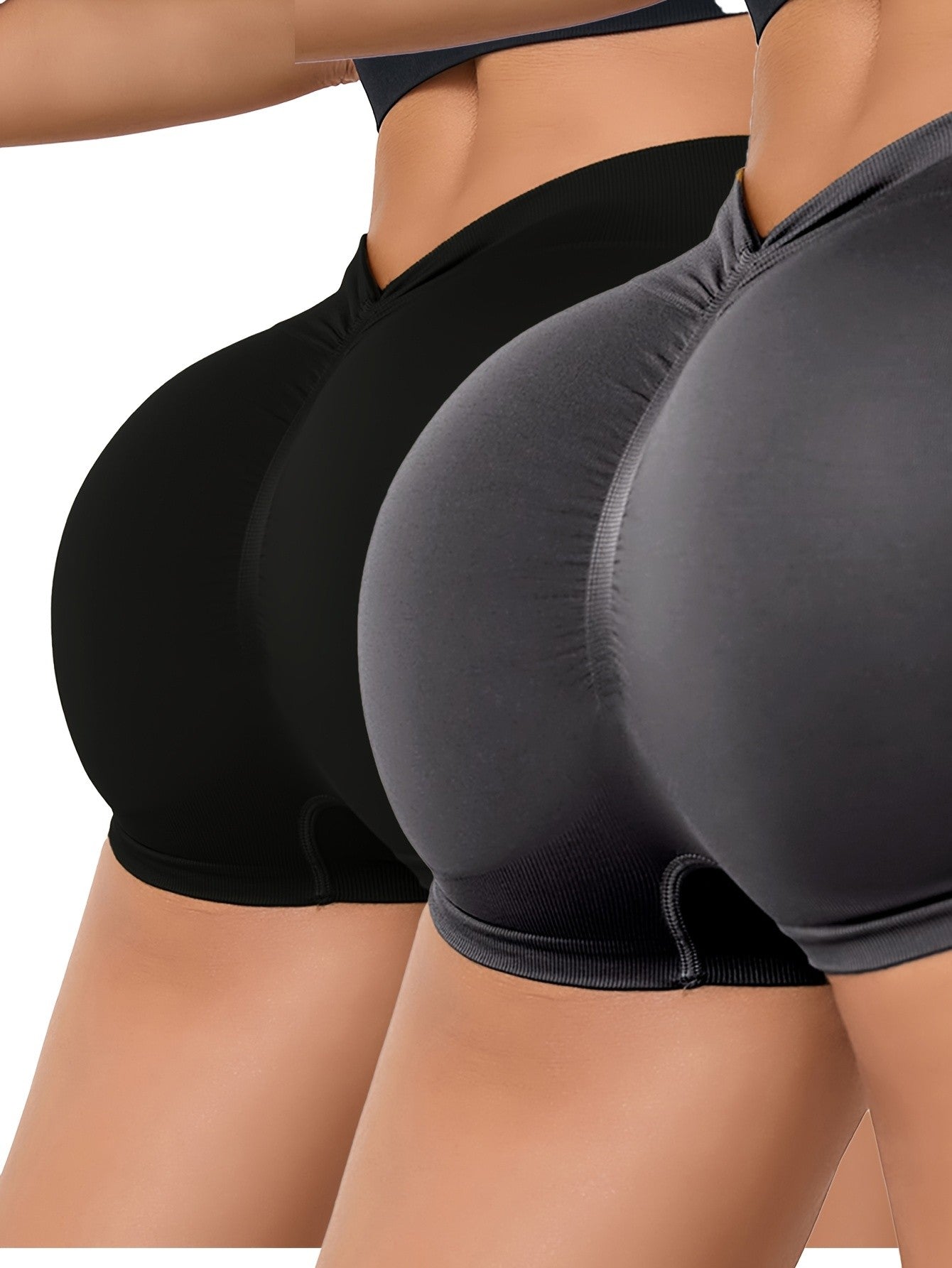 2Pcs Women High Waist Workout Fitness Yoga Shorts Gym Push Up Yoga Leggings Scrunch Butt Seamless Sports Shorts