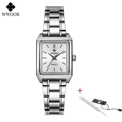 WWOOR Top Brand Luxury New Ladies Diamond Watch Fashion Square lady Wrist Watch Simple Women Dress Small Watch Relogio Feminino