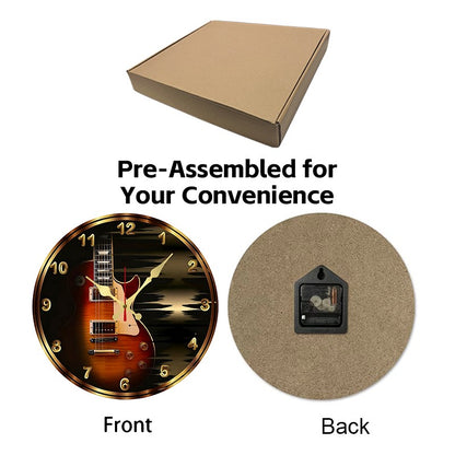 Rustic Violin Wooden Round Silent Hanging Wall Clock, Suitable For Living Room, Office, Study Room, Bedroom, Home Decoration