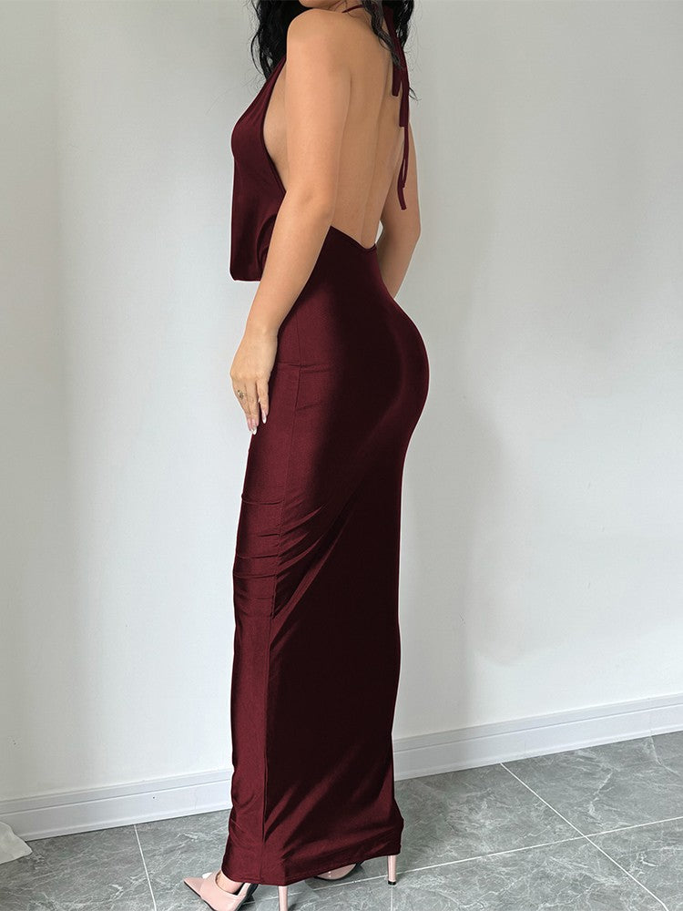 Dulzura Autumn Women Halter Backless Midi Dress For Women Bodycon Sexy Party Ele