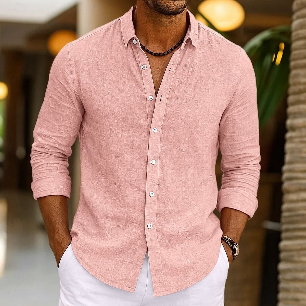 Men's Linen Shirt Summer Beachwear Button Solid Color Cotton Linen Long Sleeve Shirt Vacation Men's Clothing Fast Shipping