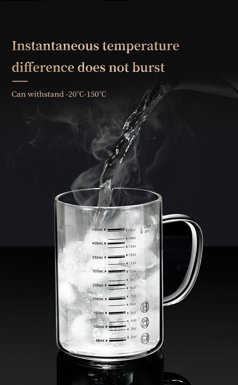 Y-244 Copo de Leite Caneca de Café Copo Medidor Graduado com Alça de Vidro Borossilicato Copos Medidores de Qualidade Alimentar Multifuncionais